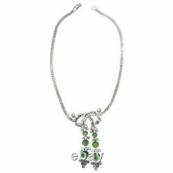 Vintage Sterling Silver and Green Glass R Derosa Necklace