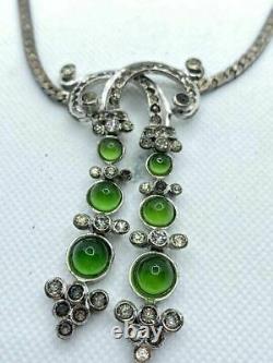 Vintage Sterling Silver and Green Glass R Derosa Necklace