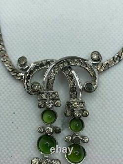 Vintage Sterling Silver and Green Glass R Derosa Necklace