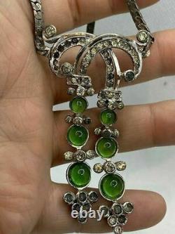 Vintage Sterling Silver and Green Glass R Derosa Necklace