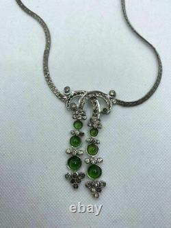 Vintage Sterling Silver and Green Glass R Derosa Necklace