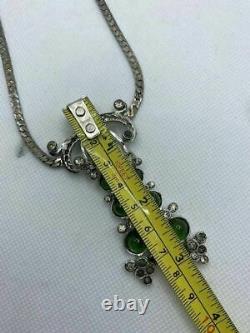 Vintage Sterling Silver and Green Glass R Derosa Necklace