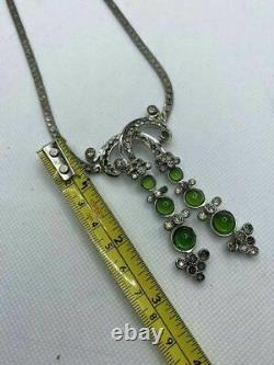 Vintage Sterling Silver and Green Glass R Derosa Necklace