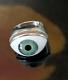 Vintage Sterling Silver Prosthetic Blue Green Glass Eyeball Ring Hallmarked