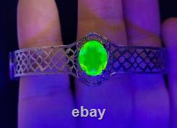 Vintage Sterling Vaseline Uranium Glass Bracelet Art Deco Silver Filigree 1930s