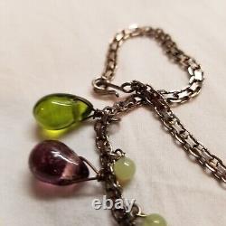 Vintage Sterling silver Chain With Multi Color Art Glass Drops Necklace