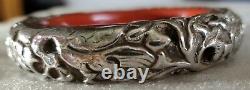 Vintage Stone or Glass Bangle Bracelet Covered In STERLING Silver Story Telling