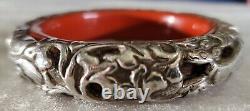 Vintage Stone or Glass Bangle Bracelet Covered In STERLING Silver Story Telling