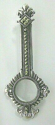 Vintage Style Sterling Silver Pendant Magnifying Glass Marcasite Hook Clasp 1.5