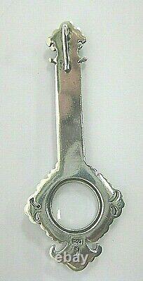 Vintage Style Sterling Silver Pendant Magnifying Glass Marcasite Hook Clasp 1.5