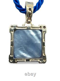 Vintage TAGLIAMONTE Italy Sterling Silver Blue Venetian Glass Intaglio Pendant