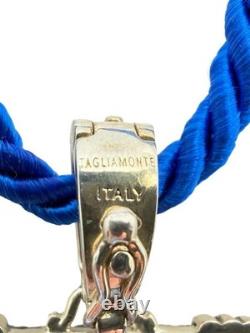 Vintage TAGLIAMONTE Italy Sterling Silver Blue Venetian Glass Intaglio Pendant