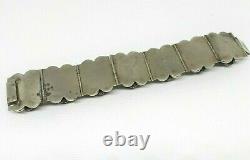 Vintage Taxco Mexico Sterling Silver Wide Bracelet Blue Glass Cabs Wide Panels