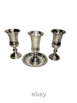 Vintage Three Judaica David Star Sterling Silver Goblet Shot Glass Kiddish Cup