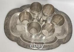 Vintage Tray & 6 Glasses Sterling Silver 900-875 Soviet-Vietnamese Friendship