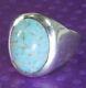 Vintage Turquoise Art Glass 5/8 0.925 Sterling Silver Unisex Men's Ring Size 7