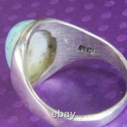 Vintage Turquoise Art Glass 5/8 0.925 Sterling Silver unisex men's Ring size 7