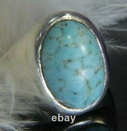 Vintage Turquoise Art Glass 5/8 0.925 Sterling Silver unisex men's Ring size 7