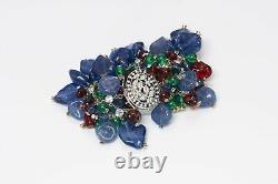 Vintage Tutti Frutti Style Sterling Silver Blue Red Green Glass Beads Bracelet