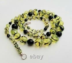 Vintage Uranium Vaseline Glass Necklace Graduated Beads Sterling Clasp 29