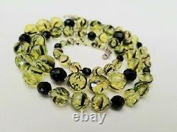 Vintage Uranium Vaseline Glass Necklace Graduated Beads Sterling Clasp 29