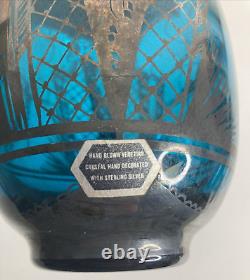Vintage Venetian Liquor Decanter Emerald Blue Glass Sterling Silver Overlay