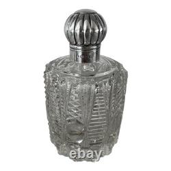 Vintage Victorian Sterling Silver Heavy Cut Glass Perfume Bottle