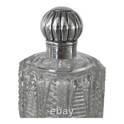 Vintage Victorian Sterling Silver Heavy Cut Glass Perfume Bottle