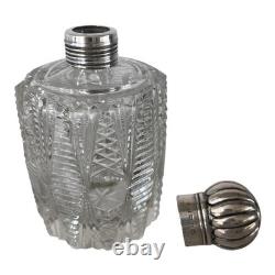 Vintage Victorian Sterling Silver Heavy Cut Glass Perfume Bottle