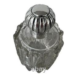 Vintage Victorian Sterling Silver Heavy Cut Glass Perfume Bottle