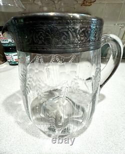Vintage Victorian Sterling Silver and Glass Water Pitcher
