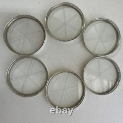 Vintage WEBSTER Glass Sterling Silver Coasters Set Of 6