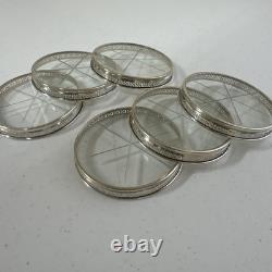 Vintage WEBSTER Glass Sterling Silver Coasters Set Of 6
