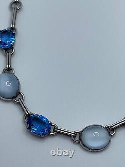 Vintage WRE W E Richards Sterling Silver Faux Moonstone Glass Necklace