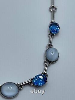 Vintage WRE W E Richards Sterling Silver Faux Moonstone Glass Necklace