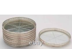 Vintage Webster Sterling Silver & Cut Glass Coasters Filigree Perforated Rims 9
