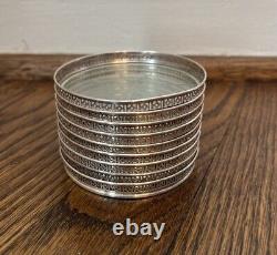 Vintage Webster Sterling Silver & Cut Glass Coasters Filigree Perforated Rims 9