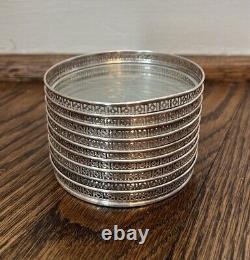 Vintage Webster Sterling Silver & Cut Glass Coasters Filigree Perforated Rims 9