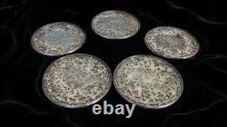 Vintage Webster Sterling Silver Glass Coasters Set of 5 Pierced Floral Openwork Vintage Webster Sterling Silver Glass Coasters Set of 5 Pierced Floral Openwork