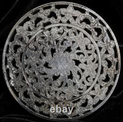 Vintage Webster Sterling Silver Glass Coasters Set of 5 Pierced Floral Openwork
