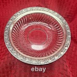 Vintage Webster Sterling Silver Glass WithLeaf Pattern Bowl 6