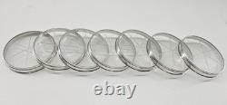 Vintage Webster Sterling Silver Rim Glass Starburst Coasters Set of 7