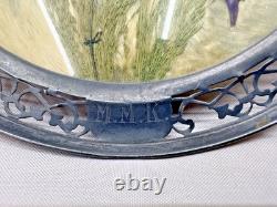Vintage Webster Sterling Silver Round Butterfly Plaque Dried Flowers Glass
