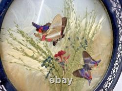 Vintage Webster Sterling Silver Round Butterfly Plaque Dried Flowers Glass