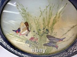 Vintage Webster Sterling Silver Round Butterfly Plaque Dried Flowers Glass