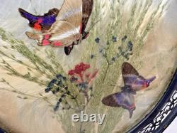 Vintage Webster Sterling Silver Round Butterfly Plaque Dried Flowers Glass