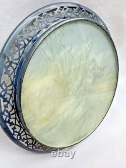 Vintage Webster Sterling Silver Round Butterfly Plaque Dried Flowers Glass