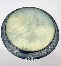 Vintage Webster Sterling Silver Round Butterfly Plaque Dried Flowers Glass