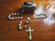 Vintage Cap Sterling Silver Blue Art Glass Beaded Rosary & Vtg Art Nouveau Box