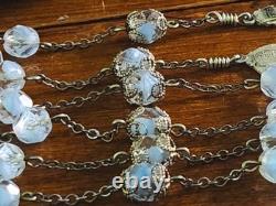 Vintage cAP Sterling Silver Blue Art Glass Beaded Rosary & Vtg Art Nouveau Box